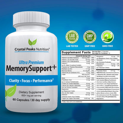 Memory Boost + Brain Support Supplement – Nootropic for Focus, Concentration, Memory. Enhanced Energy, Recall and Alertness - 60 Capsules/30-day Supply. - Maple Wellness Supplements