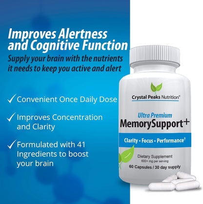 Memory Boost + Brain Support Supplement – Nootropic for Focus, Concentration, Memory. Enhanced Energy, Recall and Alertness - 60 Capsules/30-day Supply. - Maple Wellness Supplements