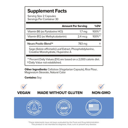MENO Brain Health + Memory Support Capsules – Daily Support for Cognitive Performance, Concentration & Healthy Brain Aging – with Phosphatidylserine, Creatine, Sage Leaf & Huperzine A – 30 Servings - Maple Wellness Supplements