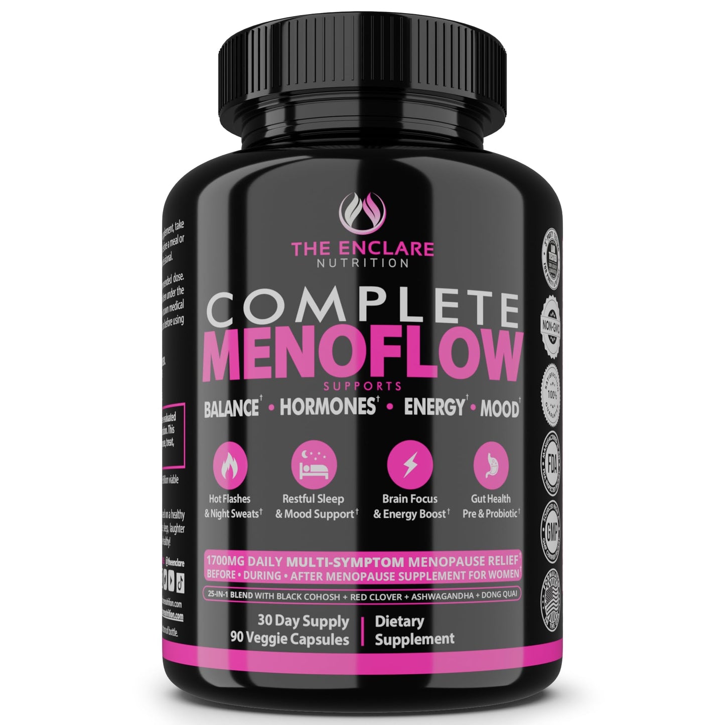 Menopause Supplement for Women – Complete MenoFlow 1700mg Daily Multi-Symptom Support, Hot Flash Relief, Hormone Balance, Mood & Energy, with Black Cohosh, Red Clover & Ashwagandha – 90 Veggie Caps - Maple Wellness Supplements