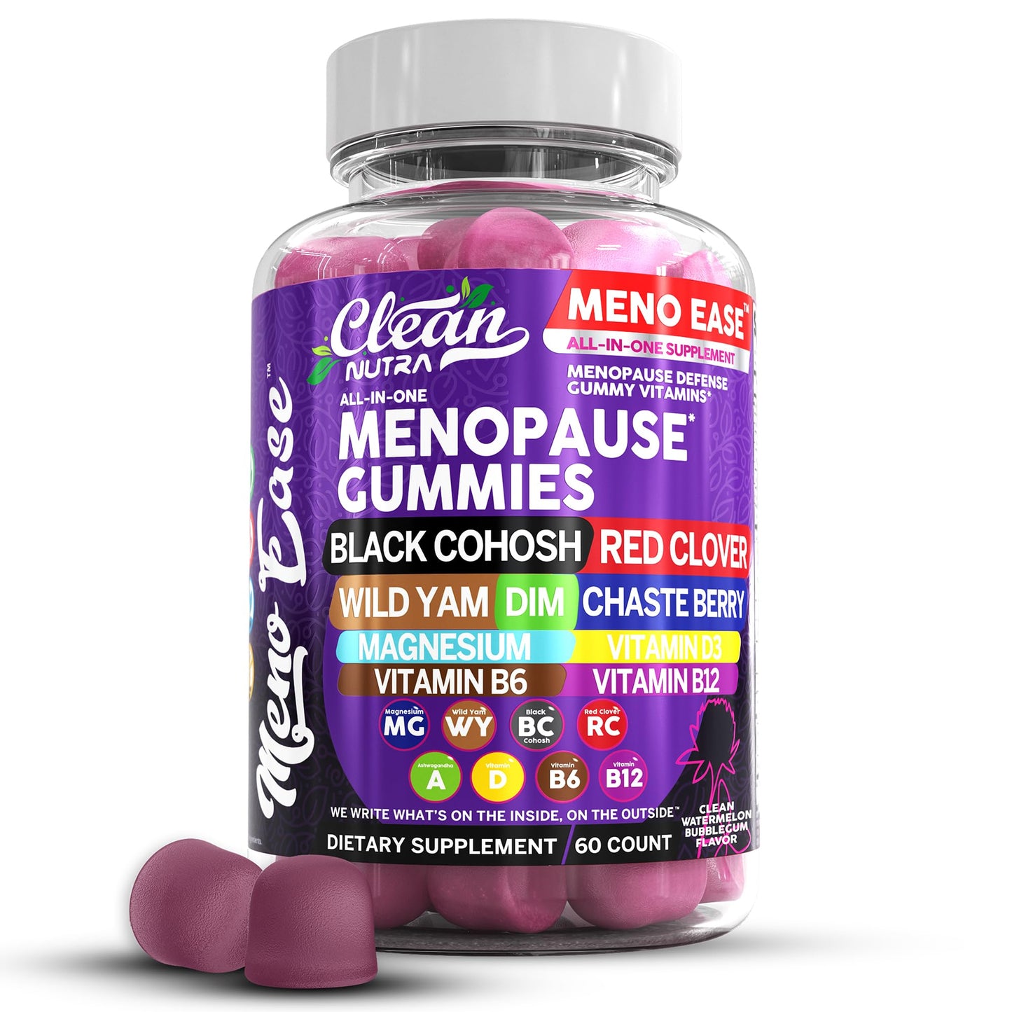 Menopause Supplement for Women Gummies with Black Cohosh, Wild Yam, DIM, Magnesium, Red Clover Chasteberry for Hormone Balance Relief Night Sweats Mood Plus Bergamot, Vitamin D3, Vitamin B6 B12 - Maple Wellness Supplements