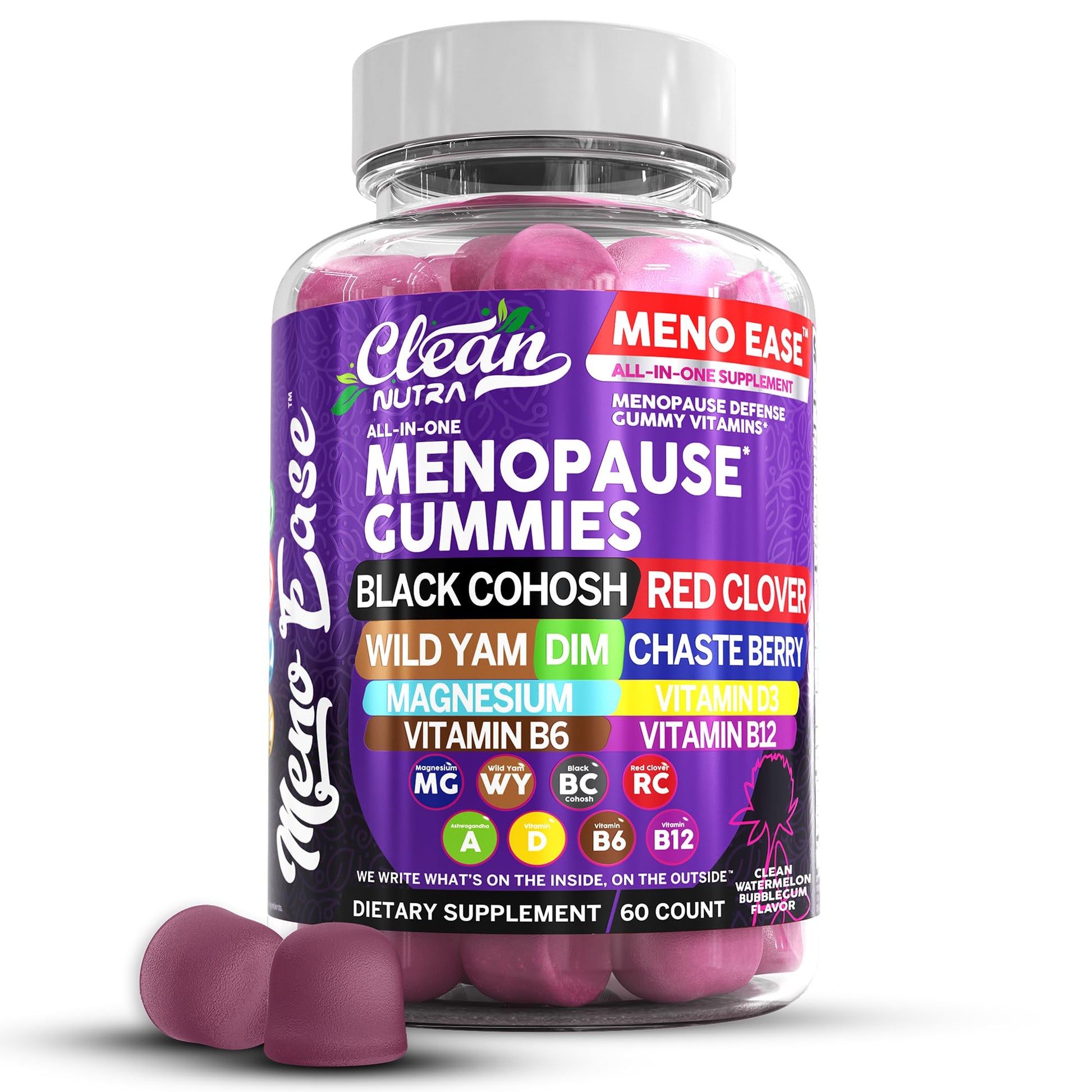 Menopause Supplement for Women Gummies with Black Cohosh, Wild Yam, DIM, Magnesium, Red Clover Chasteberry for Hormone Balance Relief Night Sweats Mood Plus Bergamot, Vitamin D3, Vitamin B6 B12 - Maple Wellness Supplements