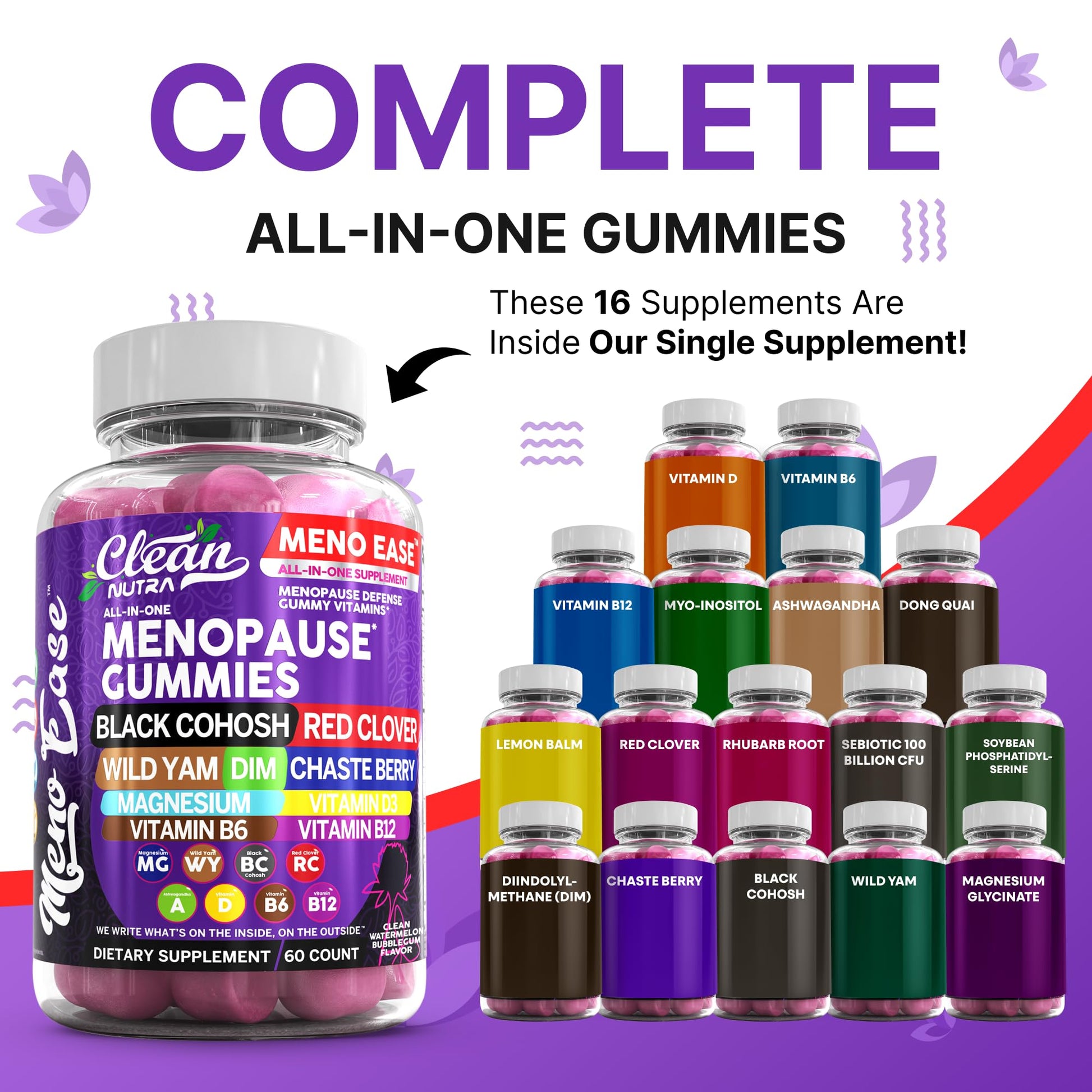 Menopause Supplement for Women Gummies with Black Cohosh, Wild Yam, DIM, Magnesium, Red Clover Chasteberry for Hormone Balance Relief Night Sweats Mood Plus Bergamot, Vitamin D3, Vitamin B6 B12 - Maple Wellness Supplements