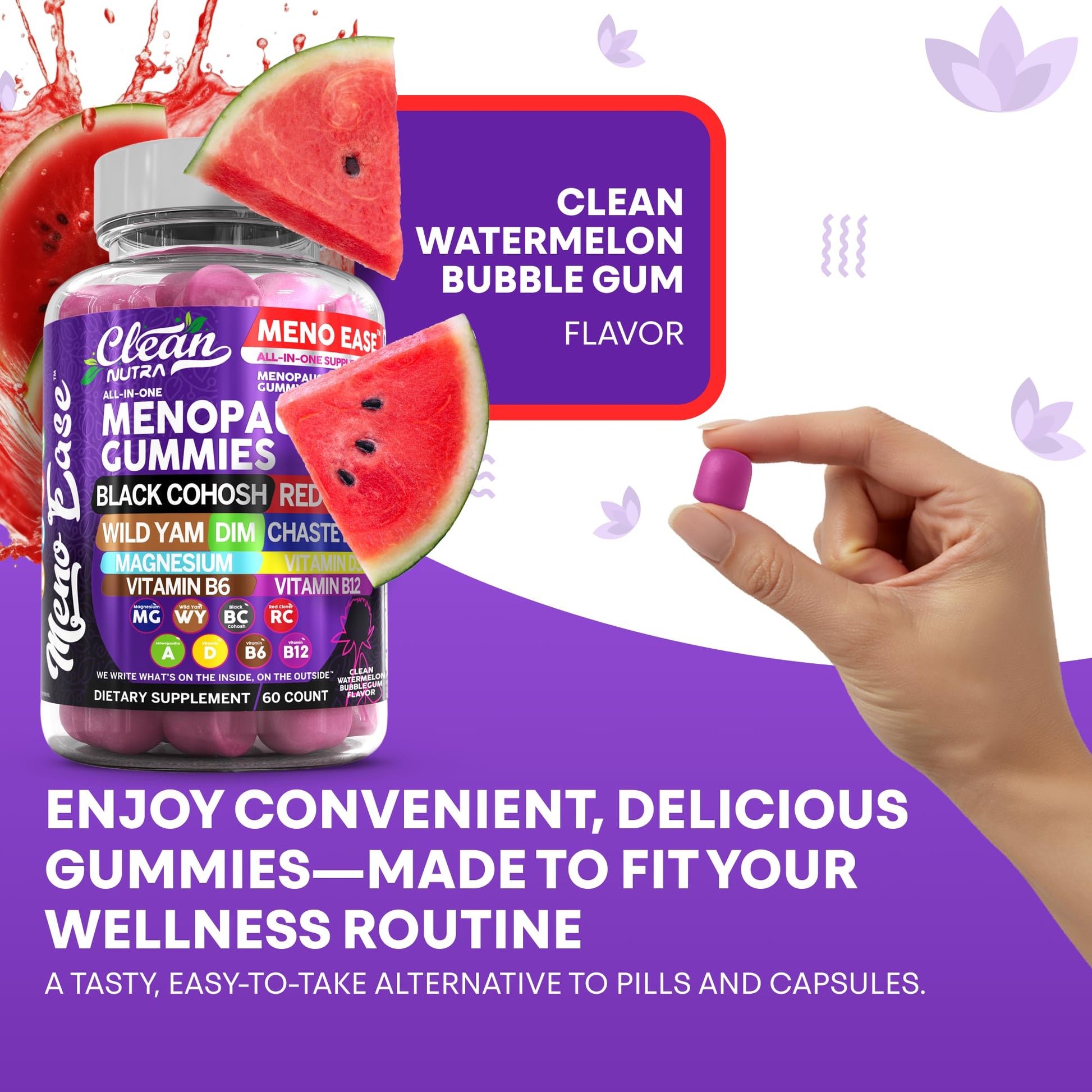 Menopause Supplement for Women Gummies with Black Cohosh, Wild Yam, DIM, Magnesium, Red Clover Chasteberry for Hormone Balance Relief Night Sweats Mood Plus Bergamot, Vitamin D3, Vitamin B6 B12 - Maple Wellness Supplements