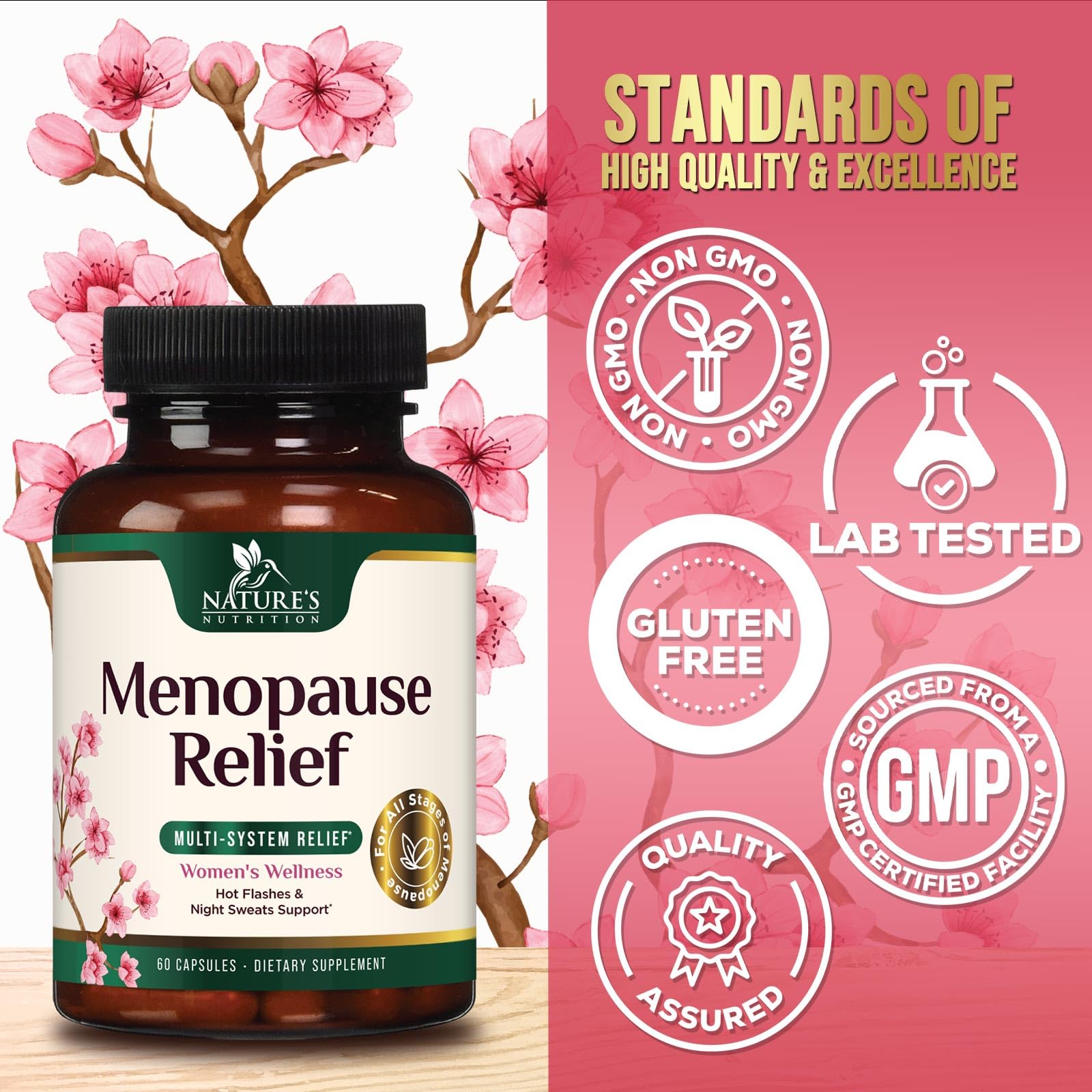 Menopause Supplement for Women - Natural Menopause Relief Support for Mild Hot Flashes & Night Sweats - Best Probiotics for Women, Dong Quai, Black Cohosh, Ashwagandha - Bottled in USA - 60 Capsules - Maple Wellness Supplements