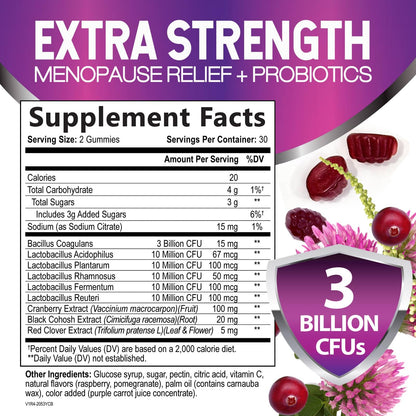 Menopause Supplement Gummies - 3 Billion CFU Women's Probiotics - Advanced Menopause Relief Formula for Women with Black Cohosh & Red Clover - Mild Hot Flashes & Night Sweats Support - 60 Gummies - Maple Wellness Supplements