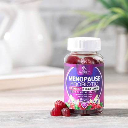 Menopause Supplement Gummies - 3 Billion CFU Women's Probiotics - Advanced Menopause Relief Formula for Women with Black Cohosh & Red Clover - Mild Hot Flashes & Night Sweats Support - 60 Gummies - Maple Wellness Supplements