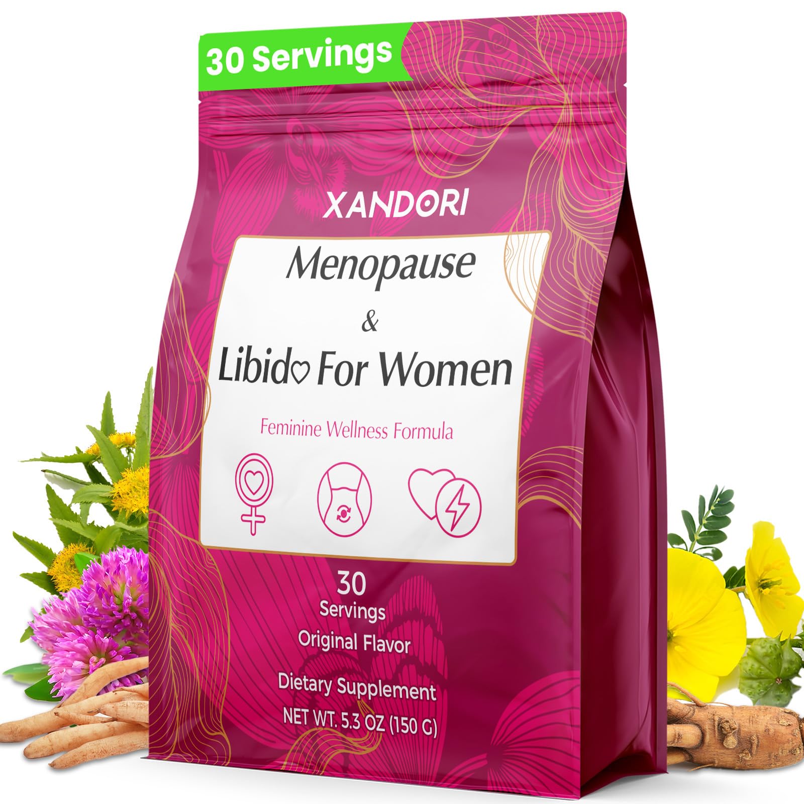 Menopause Supplements for Women, 10-in-1 Hormone Balance for Women, with Red Clover, Korean Ginseng, Shatavari - Menopause & Libisoothe Powder for Desire, Hot Flashes, Night Sweats & Mood - 5.3 Oz - Maple Wellness Supplements