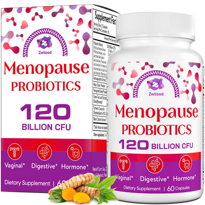 Menopause Supplements for Women, 120 Billion CFU Menopause Probiotics for Women, All-Natural Probiotic for Hot Flashes Menopause, Night Sweats, Mood Swings, Gut and Hormone - 60 Herbal Capsules - Maple Wellness Supplements