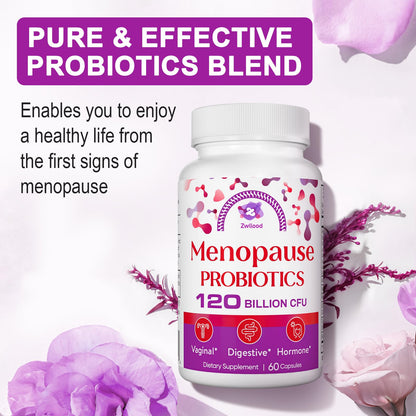 Menopause Supplements for Women, 120 Billion CFU Menopause Probiotics for Women, All-Natural Probiotic for Hot Flashes Menopause, Night Sweats, Mood Swings, Gut and Hormone - 60 Herbal Capsules - Maple Wellness Supplements