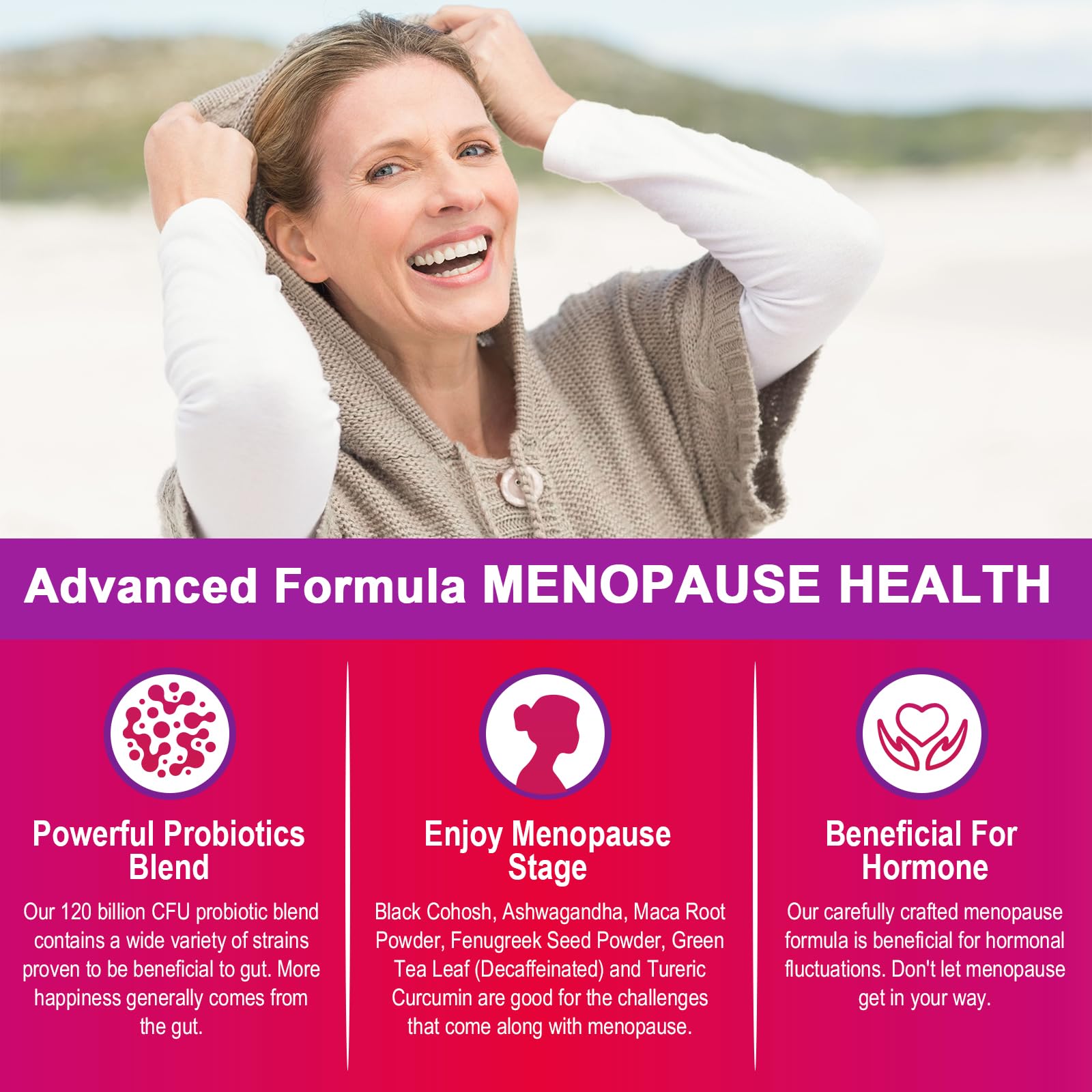 Menopause Supplements for Women, 120 Billion CFU Menopause Probiotics for Women, All-Natural Probiotic for Hot Flashes Menopause, Night Sweats, Mood Swings, Gut and Hormone - 60 Herbal Capsules - Maple Wellness Supplements