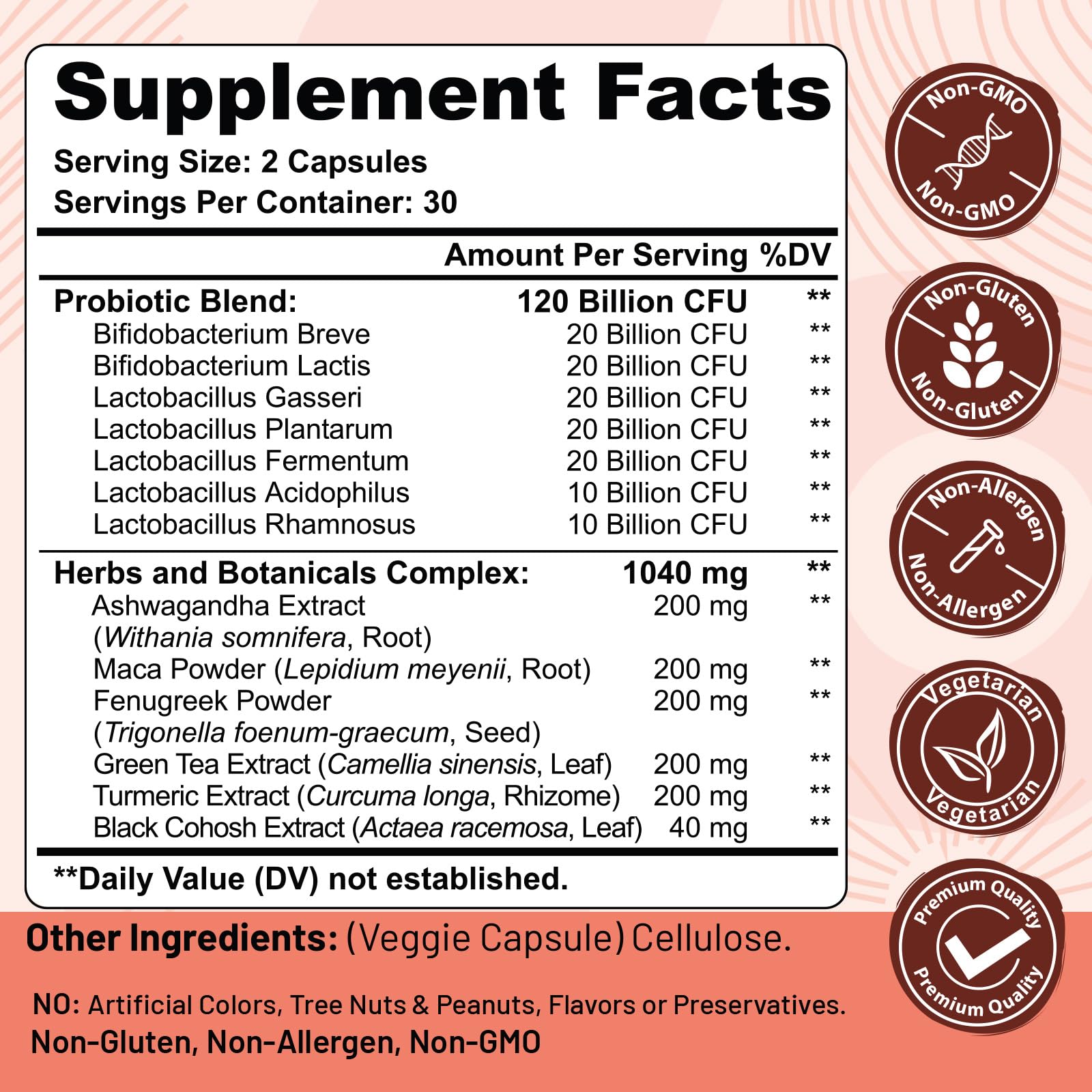 Menopause supplements for women, 120 Billion CFU Probiotic, 13-in-1 Herbs & Botanicals Complex, for Hormone Menopause, Hot Flashes, Night Sweats, Mood Swings, Sleep Disturbances, Vegan, 60 Capsules - Maple Wellness Supplements