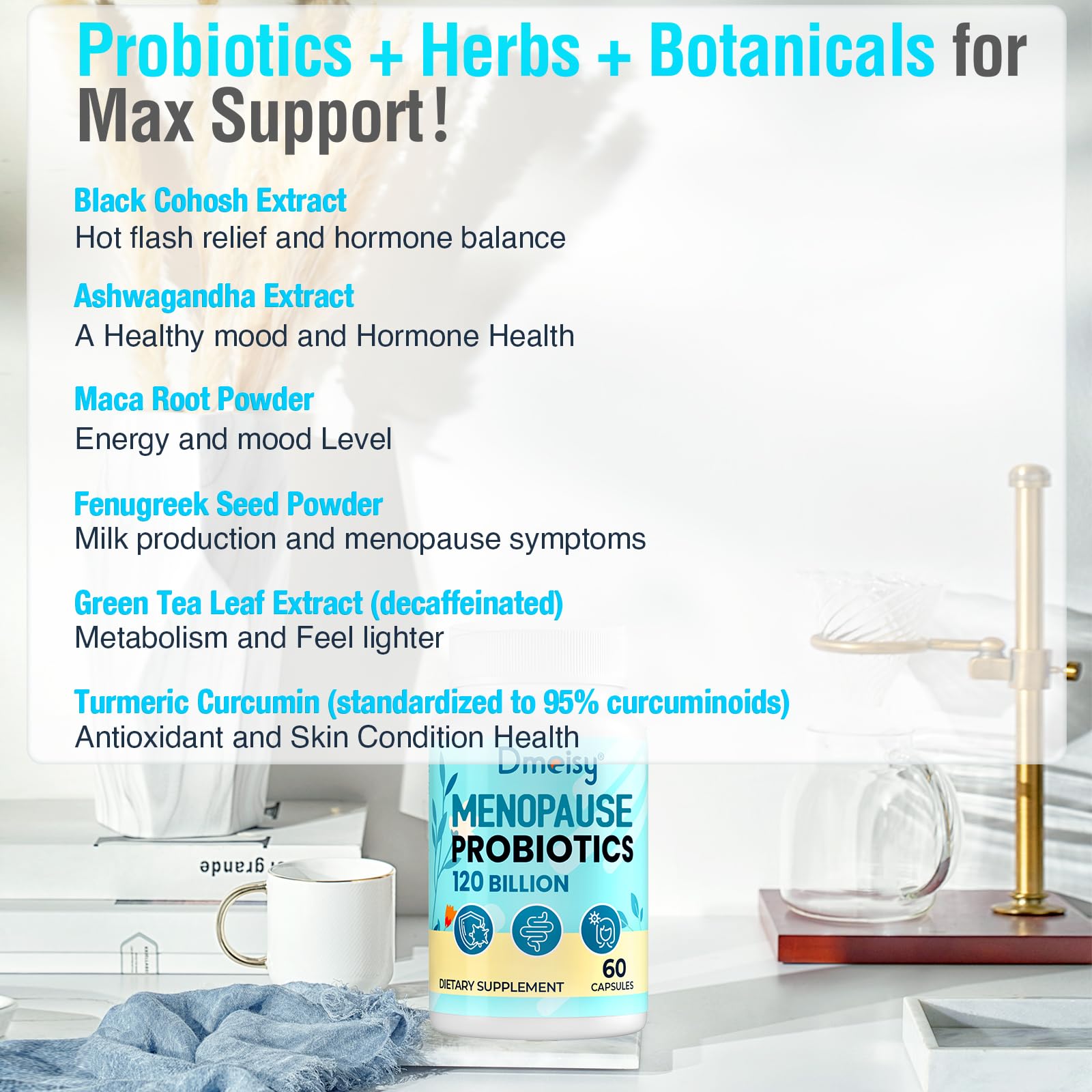 Menopause Supplements for Women, 120 Billion CFU Probiotic, 13-in-1 Herbs Probiotics Complex, for Menopause Relief, Hormone Balance, Hot Flashes, Night Sweats, Mood Swings, Gut & Immunity - 60 Capsule - Maple Wellness Supplements