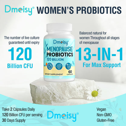 Menopause Supplements for Women, 120 Billion CFU Probiotic, 13-in-1 Herbs Probiotics Complex, for Menopause Relief, Hormone Balance, Hot Flashes, Night Sweats, Mood Swings, Gut & Immunity - 60 Capsule - Maple Wellness Supplements