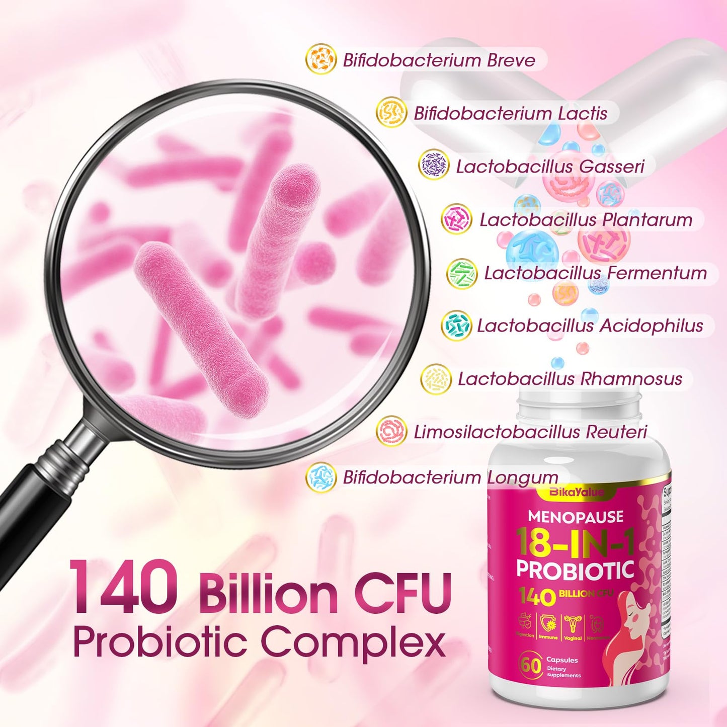 Menopause Supplements for Women, 140 Billion CFU Probiotics, 18-in-1 Menopause Relief with Magnesium, Black Cohosh, Inositol, Hormone Harmony for Women, Night Sweats, Mood Swings, Immunity - 60 Caps - Maple Wellness Supplements
