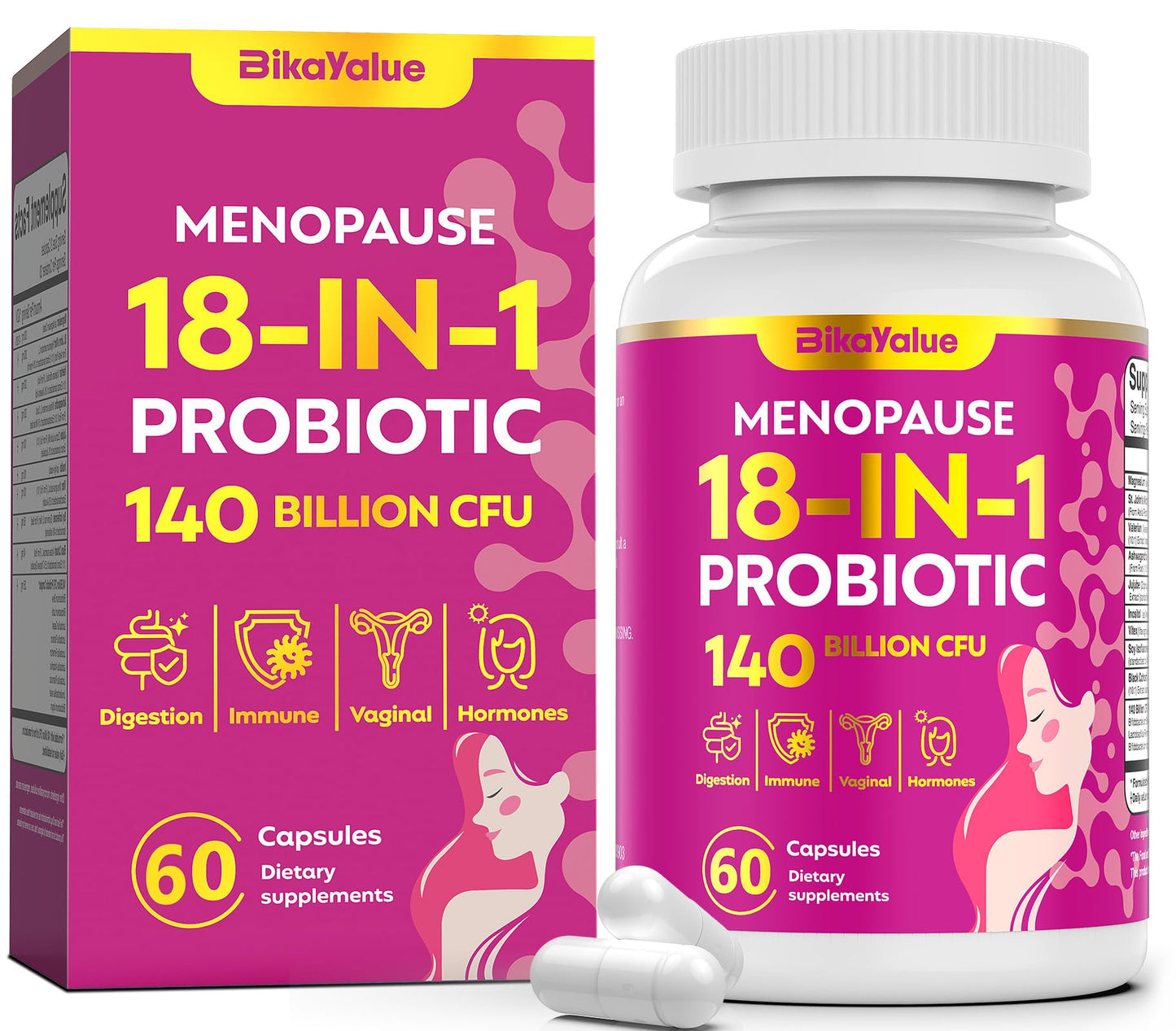 Menopause Supplements for Women, 140 Billion CFU Probiotics, 18-in-1 Menopause Relief with Magnesium, Black Cohosh, Inositol, Hormone Harmony for Women, Night Sweats, Mood Swings, Immunity - 60 Caps - Maple Wellness Supplements