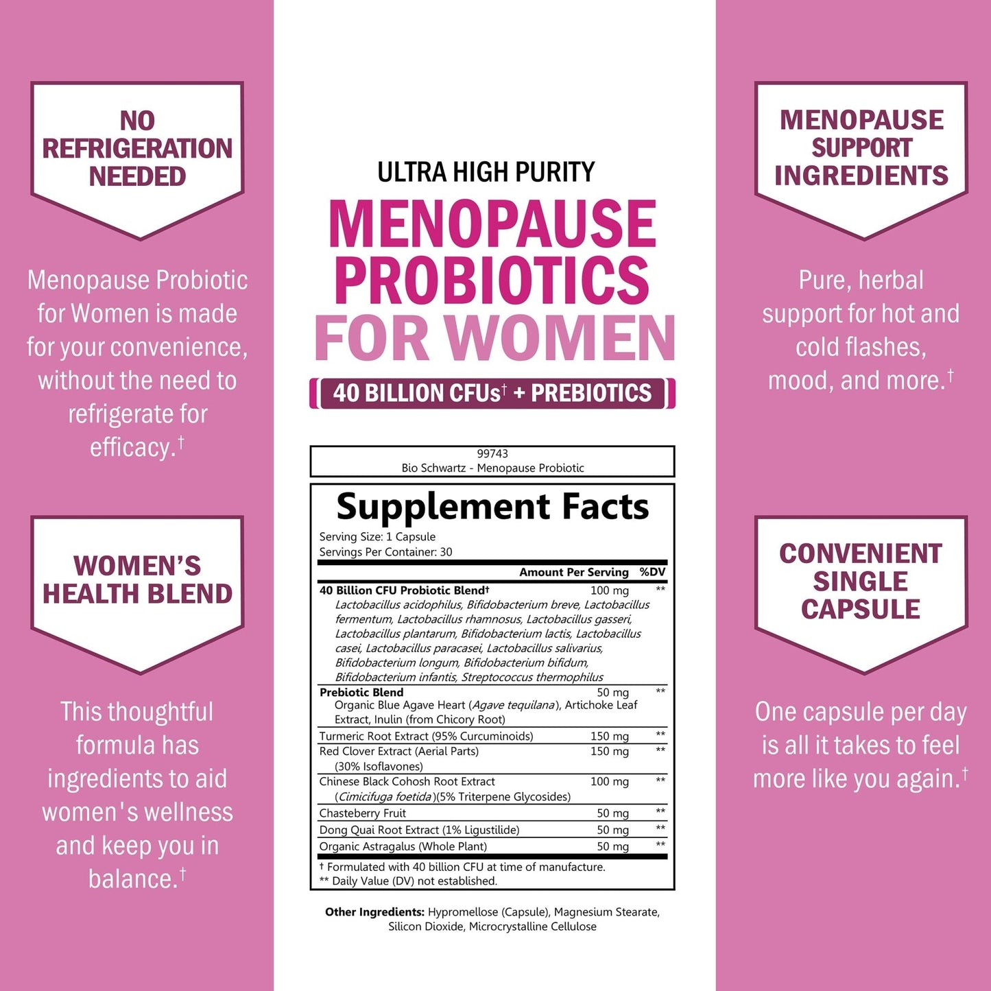 Menopause Supplements for Women - 40 Billion CFU Menopause Probiotics for Women - Support for Hot Flashes Night Sweats Mood Swings and Balance - Non-GMO, 30 Easy-Swallow Capsules, 30 Servings - Maple Wellness Supplements