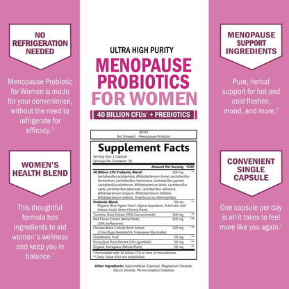 Menopause Supplements for Women - 40 Billion CFU Menopause Probiotics for Women - Support for Hot Flashes Night Sweats Mood Swings and Balance - Non-GMO, 30 Easy-Swallow Capsules, 30 Servings - Maple Wellness Supplements