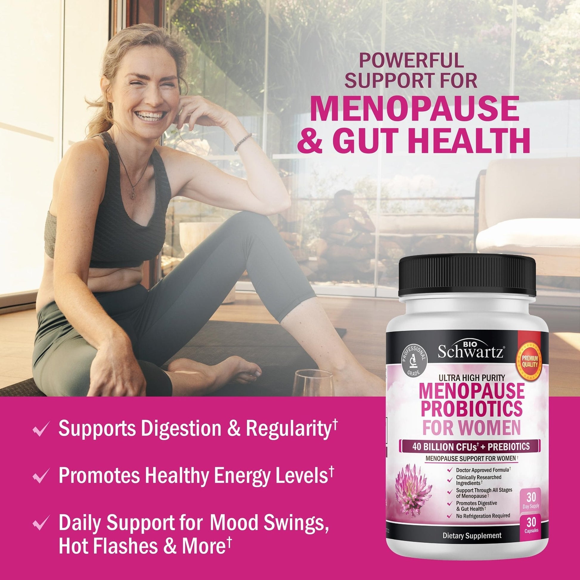 Menopause Supplements for Women - 40 Billion CFU Menopause Probiotics for Women - Support for Hot Flashes Night Sweats Mood Swings and Balance - Non-GMO, 30 Easy-Swallow Capsules, 30 Servings - Maple Wellness Supplements