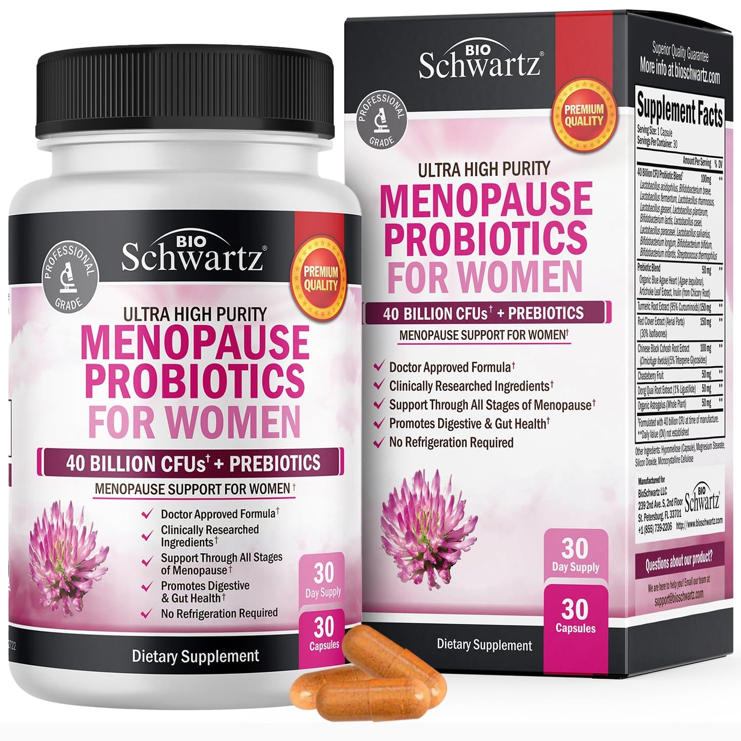 Menopause Supplements for Women - 40 Billion CFU Menopause Probiotics for Women - Support for Hot Flashes Night Sweats Mood Swings and Balance - Non-GMO, 30 Easy-Swallow Capsules, 30 Servings - Maple Wellness Supplements