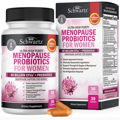 Menopause Supplements for Women - 40 Billion CFU Menopause Probiotics for Women - Support for Hot Flashes Night Sweats Mood Swings and Balance - Non-GMO, 30 Easy-Swallow Capsules, 30 Servings - Maple Wellness Supplements