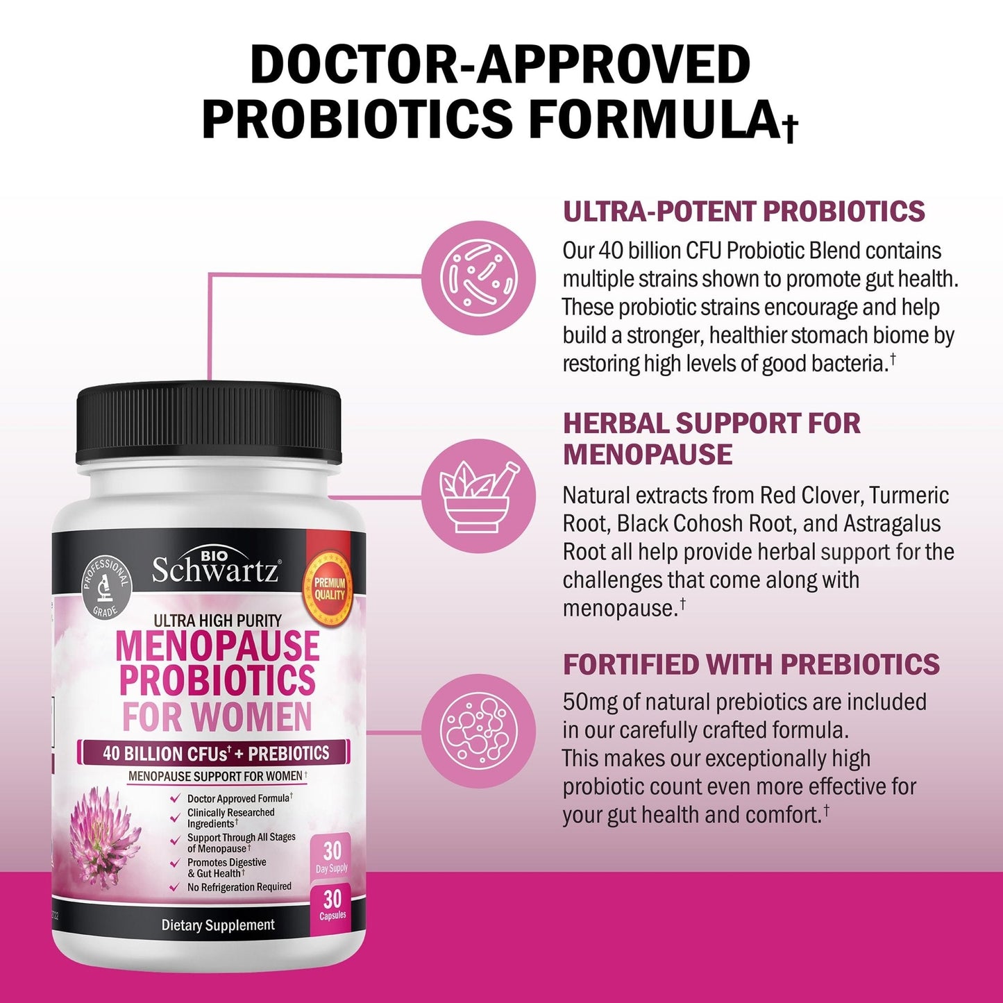 Menopause Supplements for Women - 40 Billion CFU Menopause Probiotics for Women - Support for Hot Flashes Night Sweats Mood Swings and Balance - Non-GMO, 30 Easy-Swallow Capsules, 30 Servings - Maple Wellness Supplements