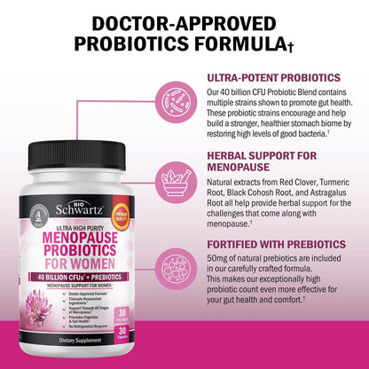 Menopause Supplements for Women - 40 Billion CFU Menopause Probiotics for Women - Support for Hot Flashes Night Sweats Mood Swings and Balance - Non-GMO, 30 Easy-Swallow Capsules, 30 Servings - Maple Wellness Supplements