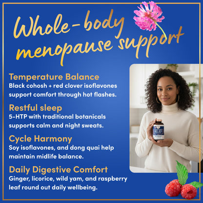 Menopause Supplements for Women - 5-HTP, Dong Quai, Black Cohosh for Menopause Hot Flashes, Night Sweats Relief Support - Womens Pre Meno Premenopausal Perimenopause Supplement - 90 Caps - Maple Wellness Supplements