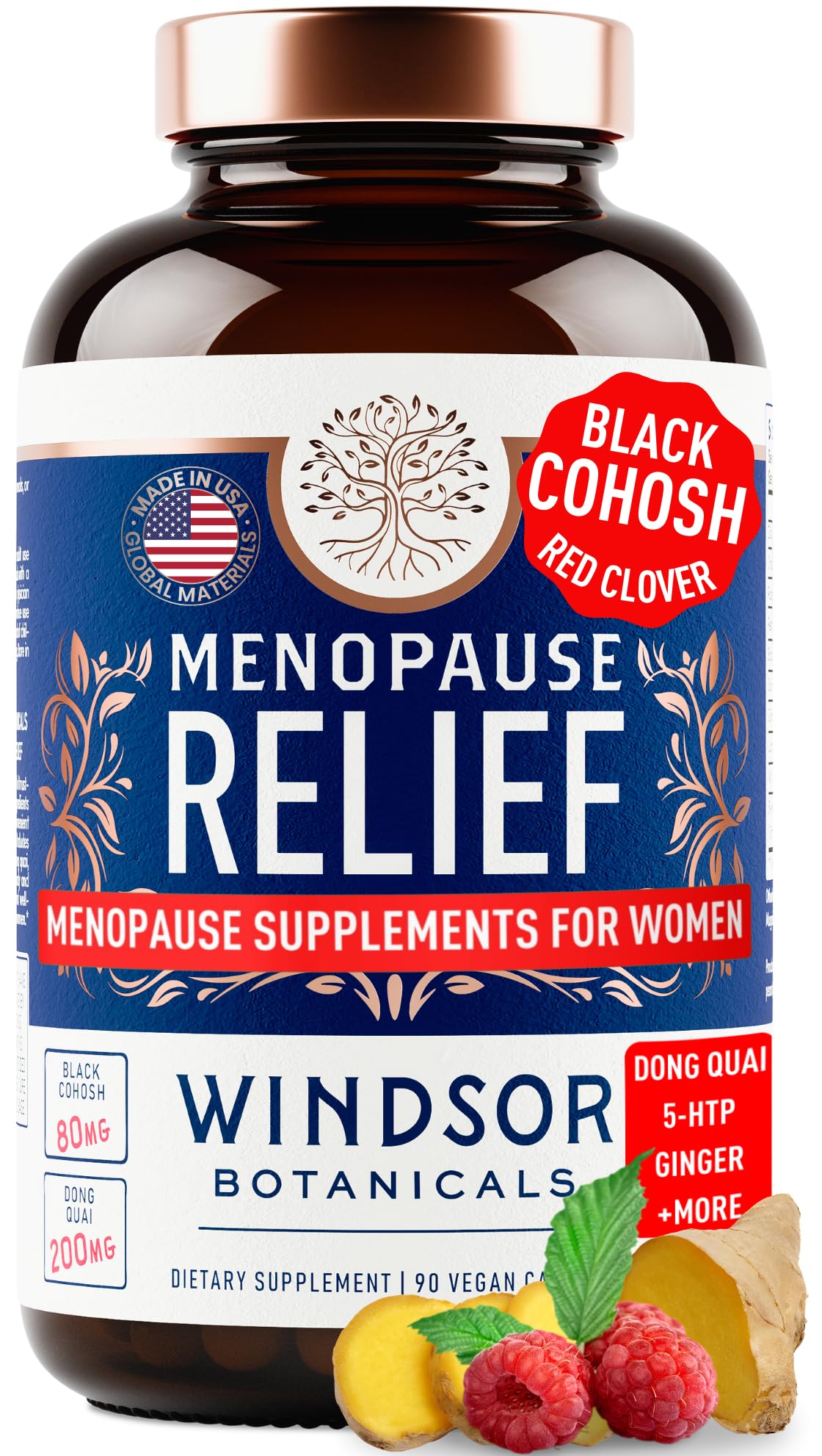 Menopause Supplements for Women - 5-HTP, Dong Quai, Black Cohosh for Menopause Hot Flashes, Night Sweats Relief Support - Womens Pre Meno Premenopausal Perimenopause Supplement - 90 Caps - Maple Wellness Supplements
