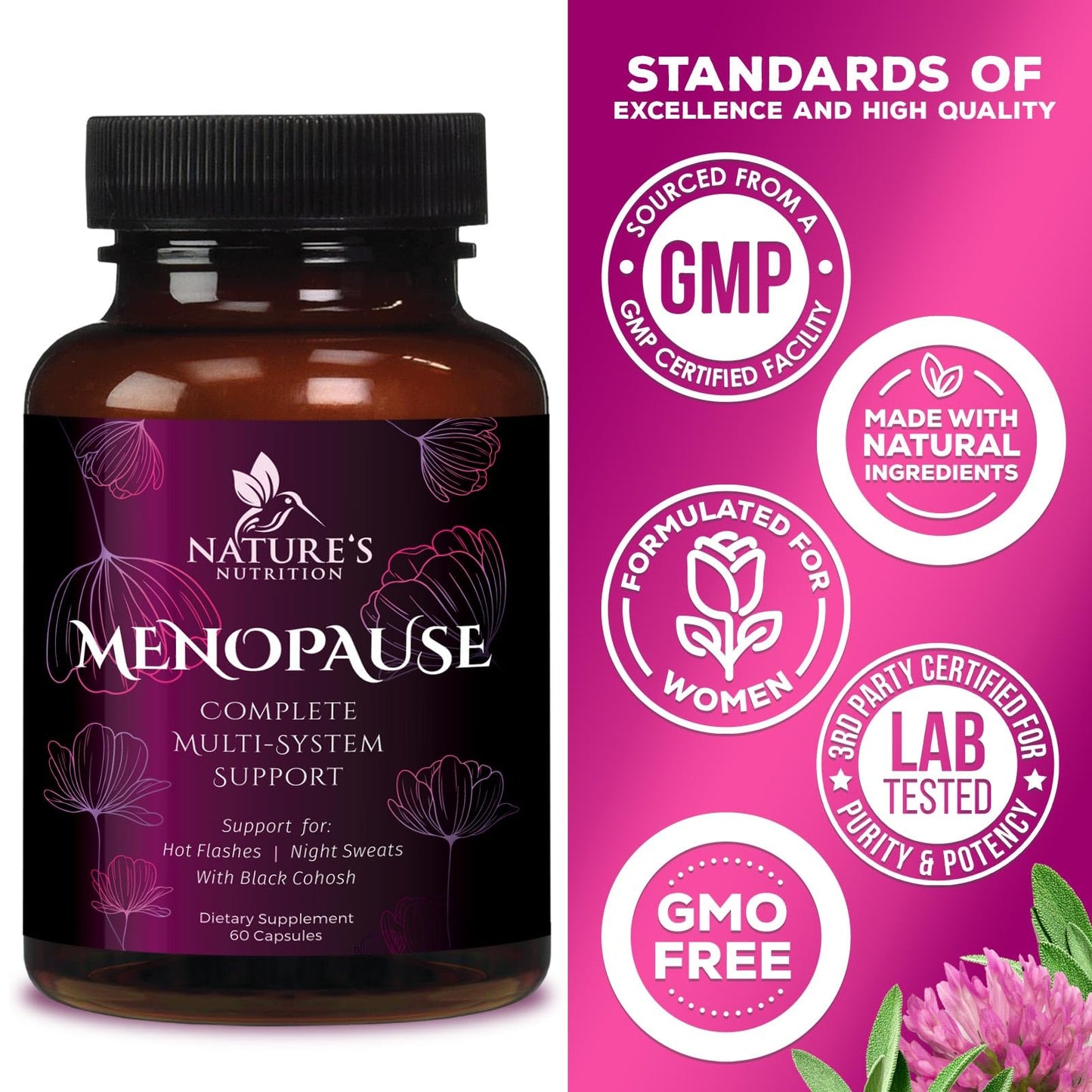 Menopause Supplements for Women - Complete Menopause Relief with Dong Quai & Black Cohosh - For Natural, Mild Hot Flash & Night Sweats - Hormone, Energy & Balance Support, Bottled in USA - 60 Capsules - Maple Wellness Supplements