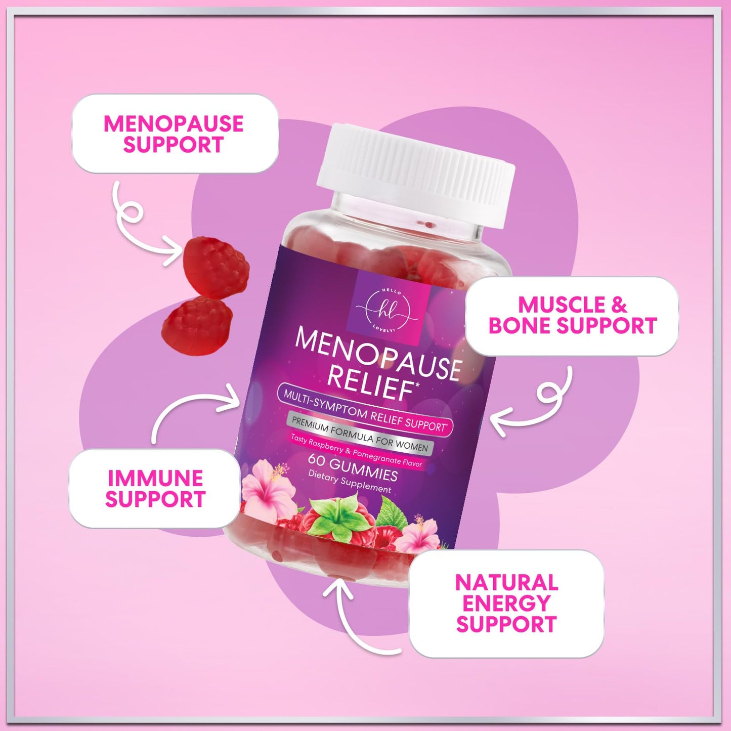 Menopause Supplements for Women - Complete Natural Mild Hot Flashes & Night Sweats Support, Multi Benefit Menopause Relief Gummy, Support for Balance & Energy, Gluten-Free & Non-GMO - 60 Gummies - Maple Wellness Supplements