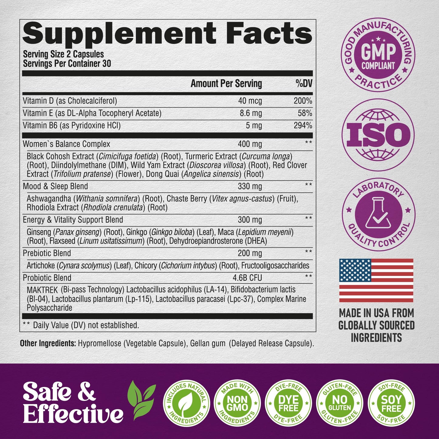 Menopause Supplements for Women - Dong Quai, Black Cohosh, Pre & Probiotics - Sweats & Hot Flashes Relief - Digestion, Sleep & Mood Support - 25-in-1 Perimenopause Complex - Maple Wellness Supplements