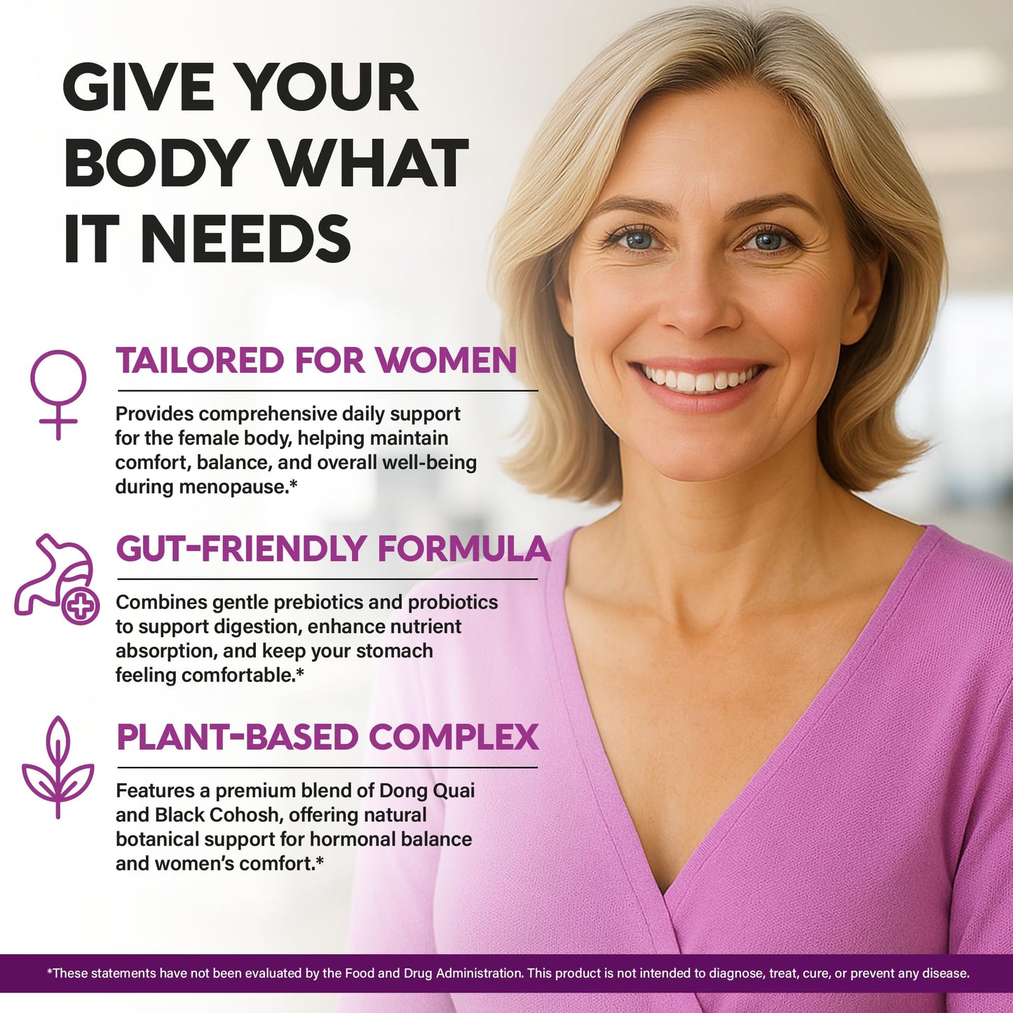 Menopause Supplements for Women - Dong Quai, Black Cohosh, Pre & Probiotics - Sweats & Hot Flashes Relief - Digestion, Sleep & Mood Support - 25-in-1 Perimenopause Complex - Maple Wellness Supplements