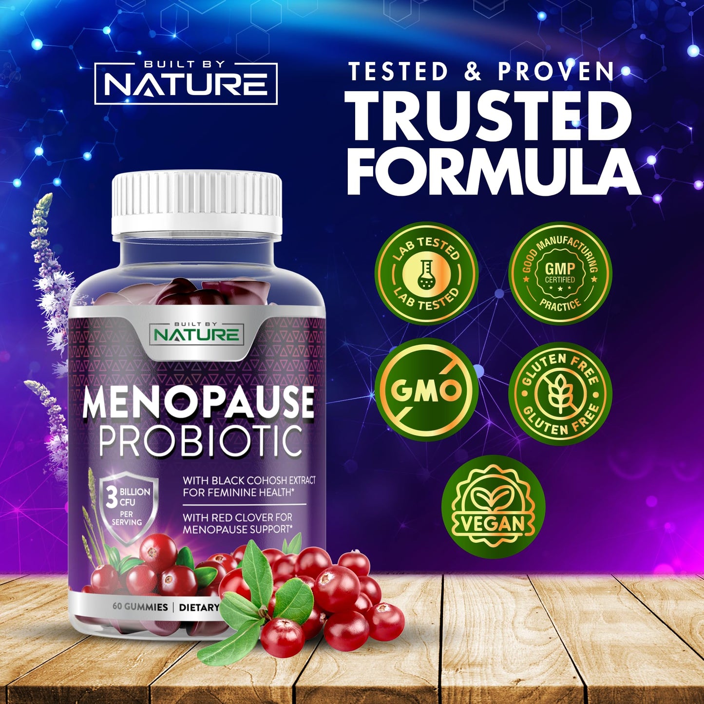Menopause Supplements for Women - Menopause Probiotic Gummy - Women’s Menopause Relief for Hot Flashes, Night Sweats & Mood Swings with Black Cohosh & Cranberry - Non-GMO, Vegan - 60 Gummies - Maple Wellness Supplements