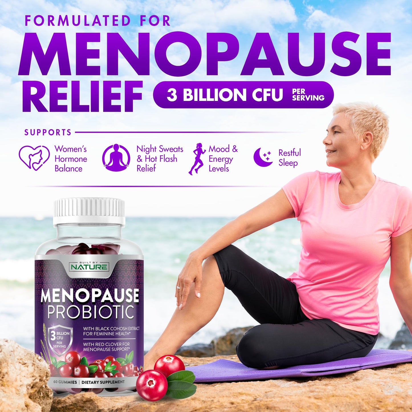 Menopause Supplements for Women - Menopause Probiotic Gummy - Women’s Menopause Relief for Hot Flashes, Night Sweats & Mood Swings with Black Cohosh & Cranberry - Non-GMO, Vegan - 60 Gummies - Maple Wellness Supplements