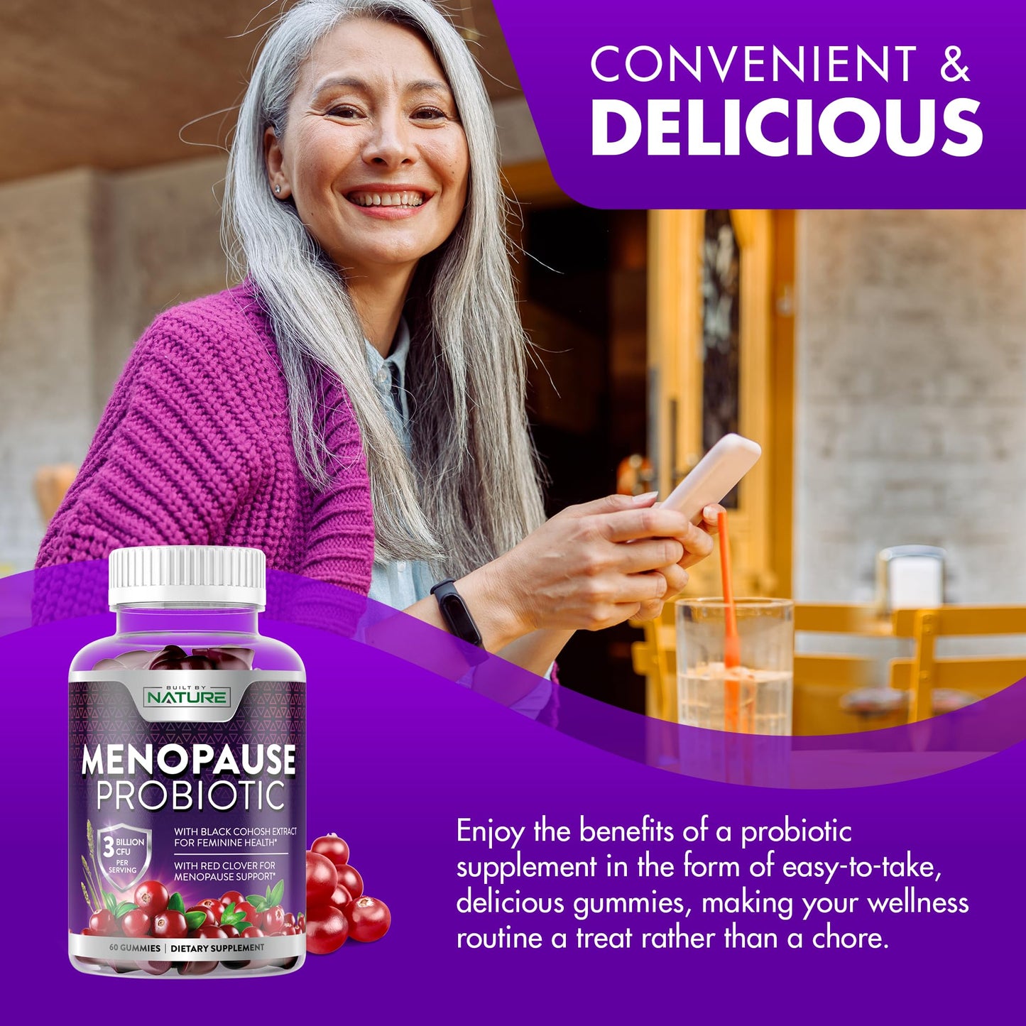 Menopause Supplements for Women - Menopause Probiotic Gummy - Women’s Menopause Relief for Hot Flashes, Night Sweats & Mood Swings with Black Cohosh & Cranberry - Non-GMO, Vegan - 60 Gummies - Maple Wellness Supplements