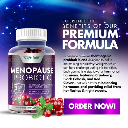 Menopause Supplements for Women - Menopause Probiotic Gummy - Women’s Menopause Relief for Hot Flashes, Night Sweats & Mood Swings with Black Cohosh & Cranberry - Non-GMO, Vegan - 60 Gummies - Maple Wellness Supplements