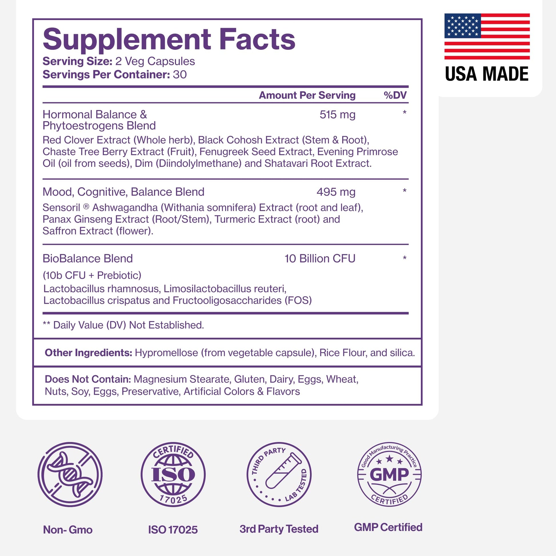 Menopause Supplements for Women - Natural Hormone Balance - Hot Flashes, Night Sweats, Sleep & Mood Support. with Sensoril® Ashwagandha, DIM, Chaste Berry & Black Cohosh Root - 60 Count - Maple Wellness Supplements