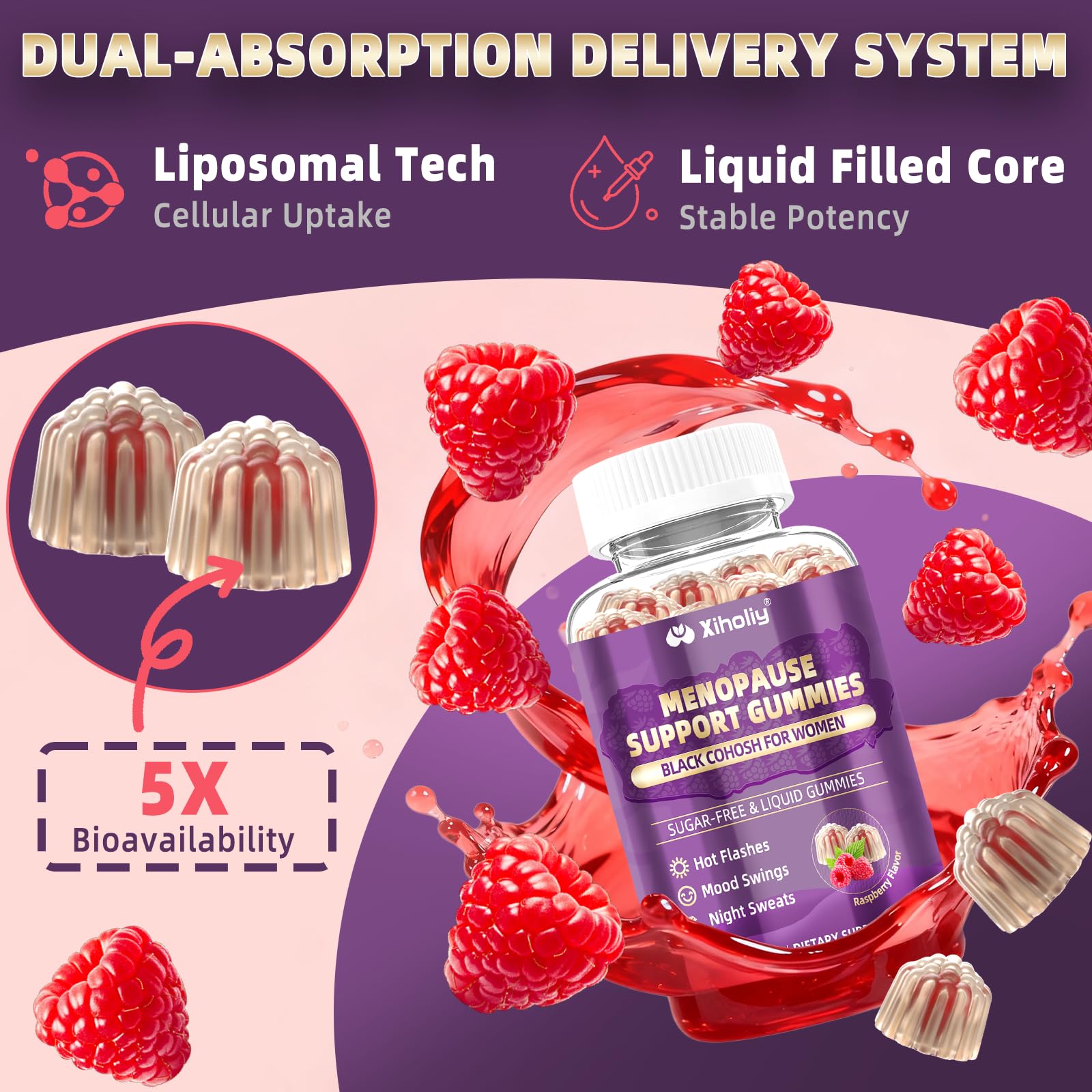 Menopause Supplements for Women with Black Cohosh, Menopause Relief Sugar Free Gummies for Hot Flashes, Natural Female Hormone Balance & Ashwagandha, Magnesium for Night Sweats, Mood Swings, 60 Count - Maple Wellness Supplements