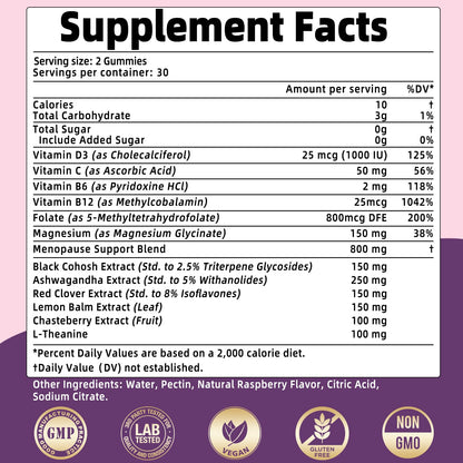 Menopause Supplements for Women with Black Cohosh, Menopause Relief Sugar Free Gummies for Hot Flashes, Natural Female Hormone Balance & Ashwagandha, Magnesium for Night Sweats, Mood Swings, 60 Count - Maple Wellness Supplements