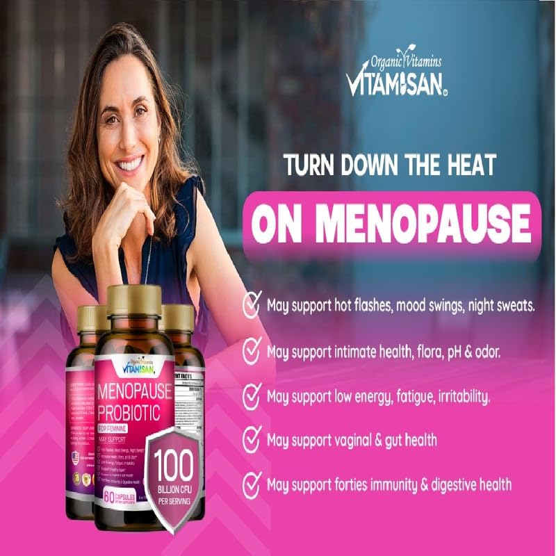 Menopause Support for Women – Hormone-Free Prebiotics & Probiotics 100 Billion CFU with Black Cohosh & Ashwagandha | Feminine Care, pH Balance, Vaginal Health, Hot Flashes, Night Sweats & Mood Swings - Maple Wellness Supplements