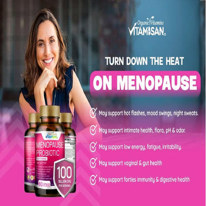 Menopause Support for Women – Hormone-Free Prebiotics & Probiotics 100 Billion CFU with Black Cohosh & Ashwagandha | Feminine Care, pH Balance, Vaginal Health, Hot Flashes, Night Sweats & Mood Swings - Maple Wellness Supplements