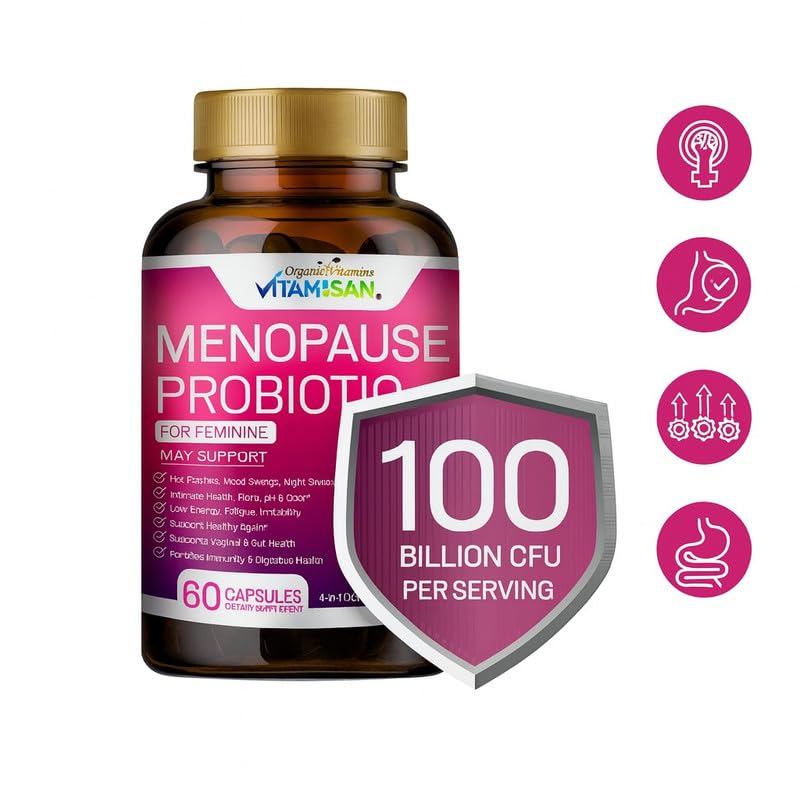Menopause Support for Women – Hormone-Free Prebiotics & Probiotics 100 Billion CFU with Black Cohosh & Ashwagandha | Feminine Care, pH Balance, Vaginal Health, Hot Flashes, Night Sweats & Mood Swings - Maple Wellness Supplements
