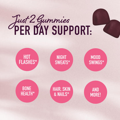Menopause Support Gummies | Hormone Balance Relief for Hot Flashes, Night Sweats, Mood Swings, & Bloating | with Phytoestrogen Soy, Vitamin D3, PABA, Biotin | Vegetarian, Gluten-Free | 60 Count - Maple Wellness Supplements