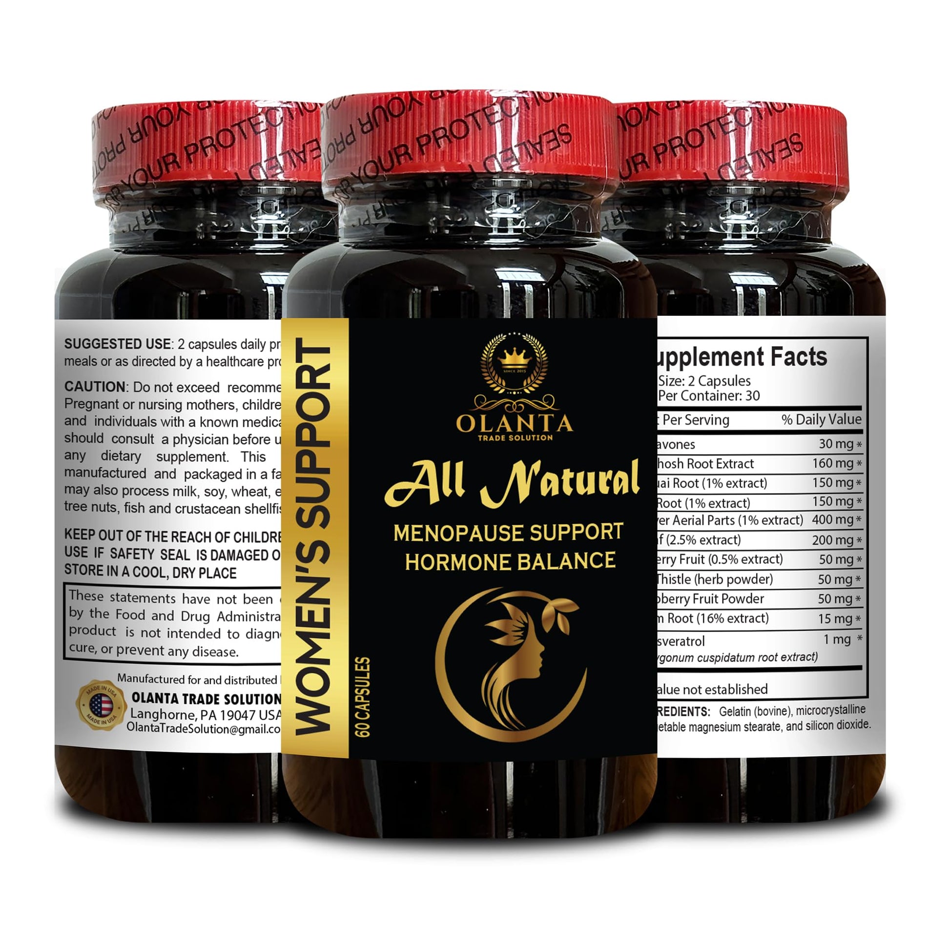 MENOPAUSE SUPPORT SUPPLEMENT - Perimenopause Supplements Women for Hot Flashes, Menopause Support, Supplement for Women Supports Hormone Balance with Black Cohosh - 1 Bottle 60 Capsules - Maple Wellness Supplements