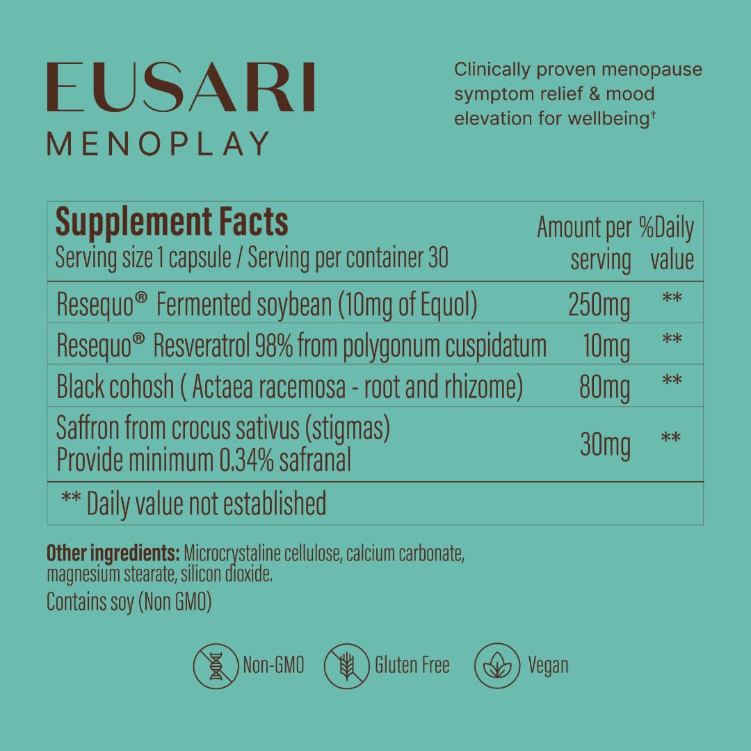 Menoplay Menopause & Perimenopause Relief Supplement – Non-Hormonal Formula with Equol, Black Cohosh & Saffron – Helps Hot Flashes, Night Sweats, Mood & Sleep – Doctor Formulated – 30 Tablets - Maple Wellness Supplements