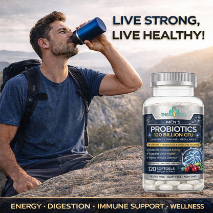 Men’s Advanced Probiotics 120 Billion CFU - 36 Strains + Prebiotics, Enzymes & Veggie Blend for Gut, Immune & Colon Health - 2 Month Supply, 120 Softgels - Maple Wellness Supplements