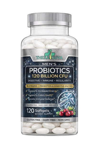 Men’s Advanced Probiotics 120 Billion CFU - 36 Strains + Prebiotics, Enzymes & Veggie Blend for Gut, Immune & Colon Health - 2 Month Supply, 120 Softgels - Maple Wellness Supplements