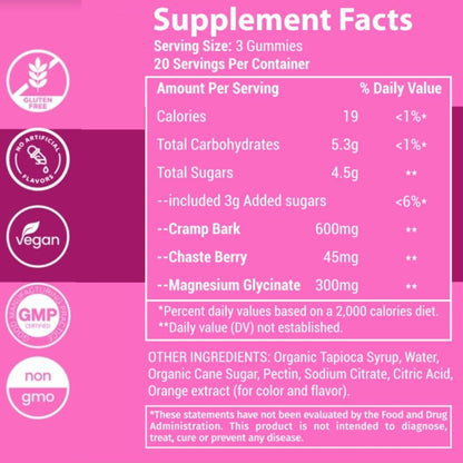 Menstrual Cramp Period Gummies True Roots | PMS Support Supplement for Women | Healthy Flow | Flo PMS Menstrual Cycle Relief, Cramping and Bloating | Vegan & Natural Flavors | 60 Count - Maple Wellness Supplements