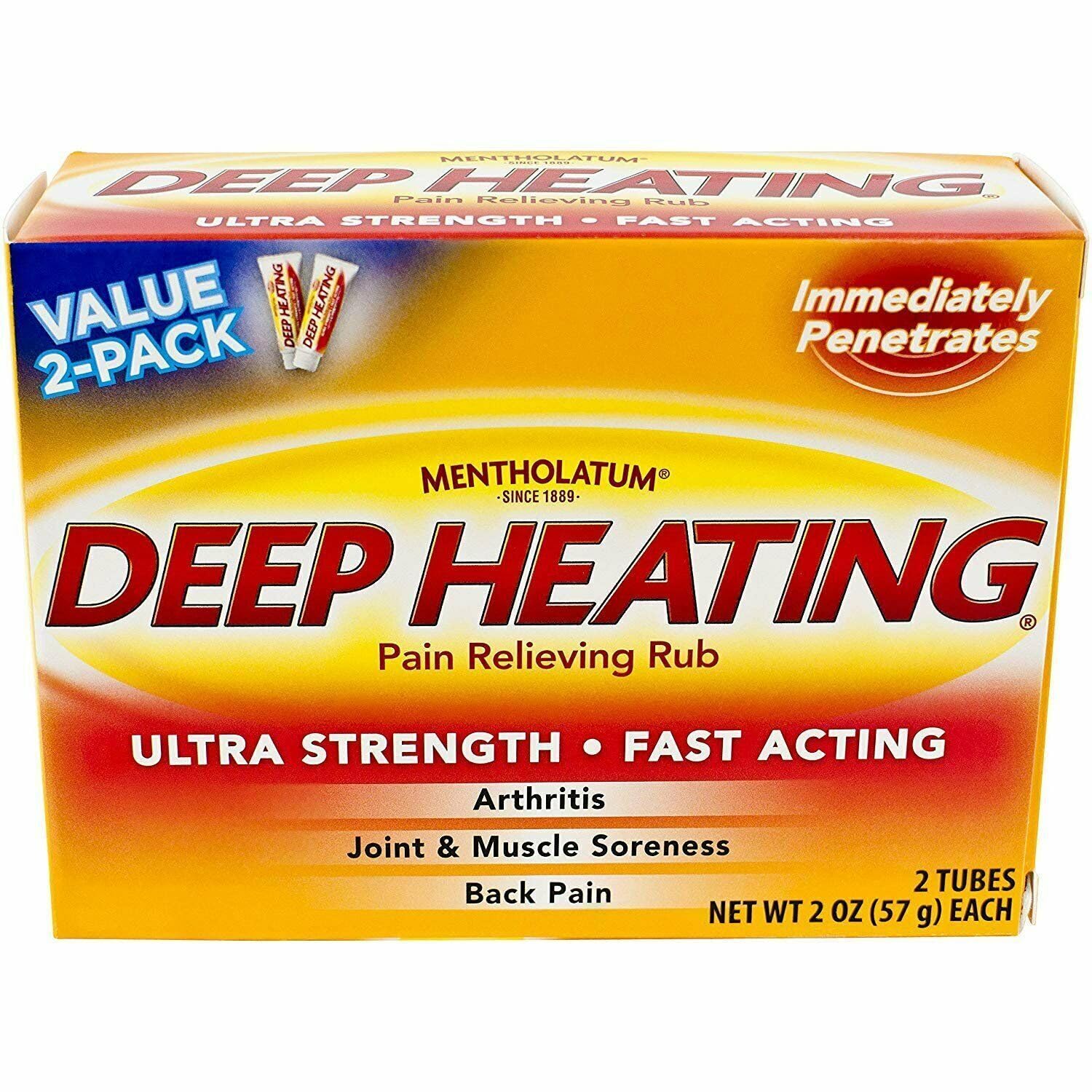 Mentholatum Deep Heating Pain Relieving Rub, Ultra Strength, 2 Tubes each, Pack of 5 - Maple Wellness Supplements